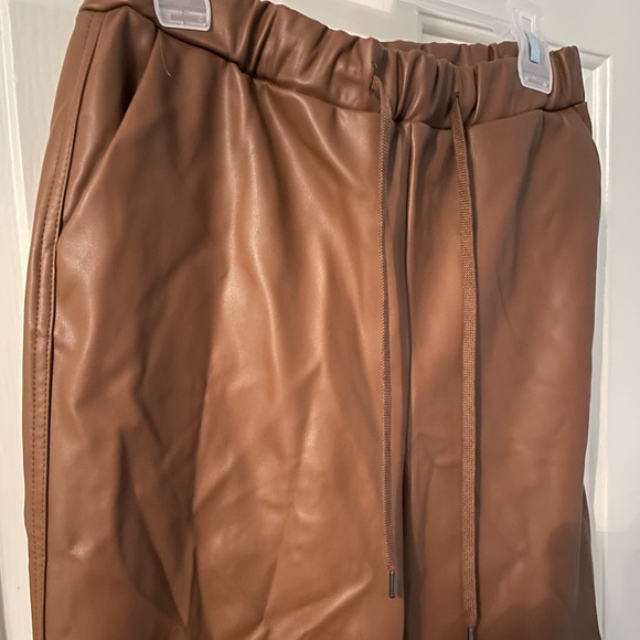 Vegan Leather Drawstring Brown Medium Pants - Picture 2 of 6